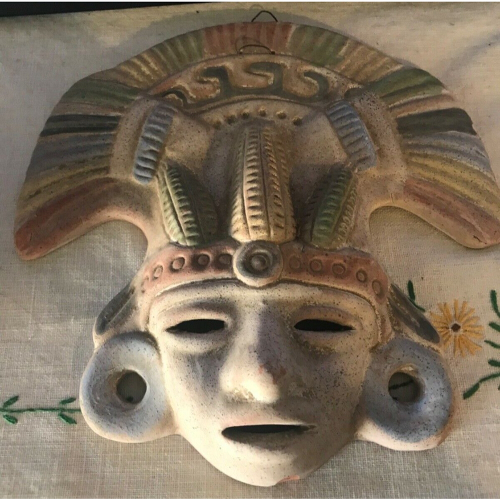 Vintage Mexico Mayan Maize Corn God Clay Mask Wall Decor 9' x 9"